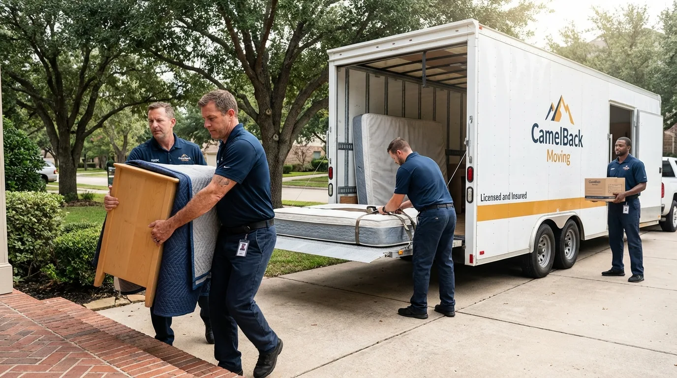 Crew loading residential truck for cross-state move from Westhampton, NY