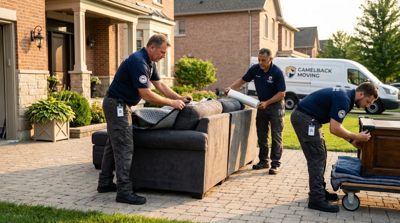 Large estate moving crew wrapping furniture in Westhampton, NY